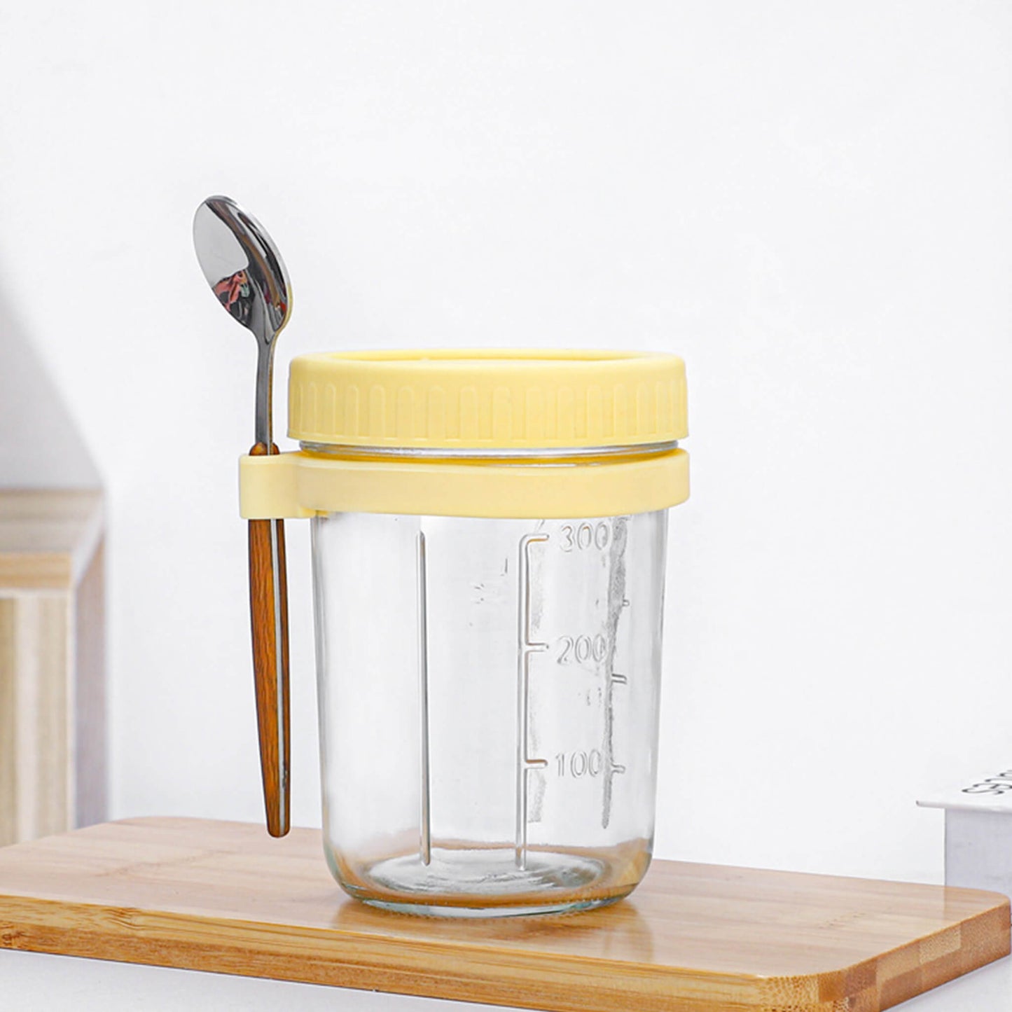 Overnight Airtight Oats Cup Glass with Lid And Spoon