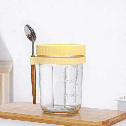 Overnight Airtight Oats Cup Glass with Lid And Spoon