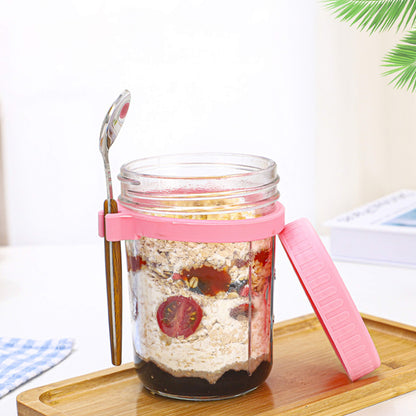 Overnight Airtight Oats Cup Glass with Lid And Spoon