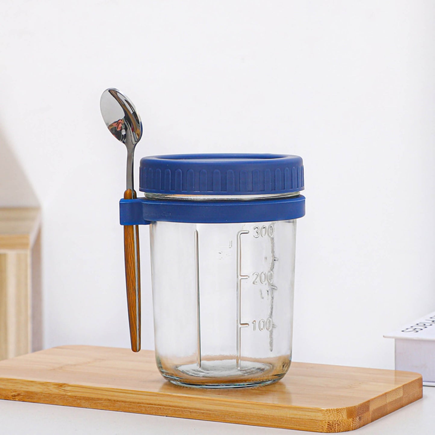Overnight Airtight Oats Cup Glass with Lid And Spoon