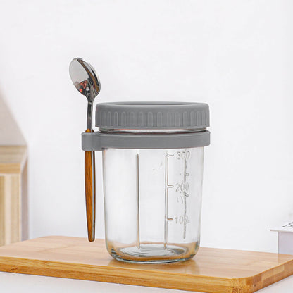 Overnight Airtight Oats Cup Glass with Lid And Spoon