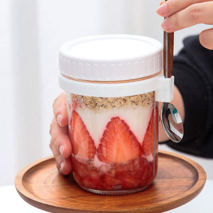 Overnight Airtight Oats Cup Glass with Lid And Spoon