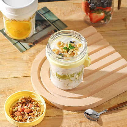 Overnight Airtight Oats Cup Glass with Lid And Spoon