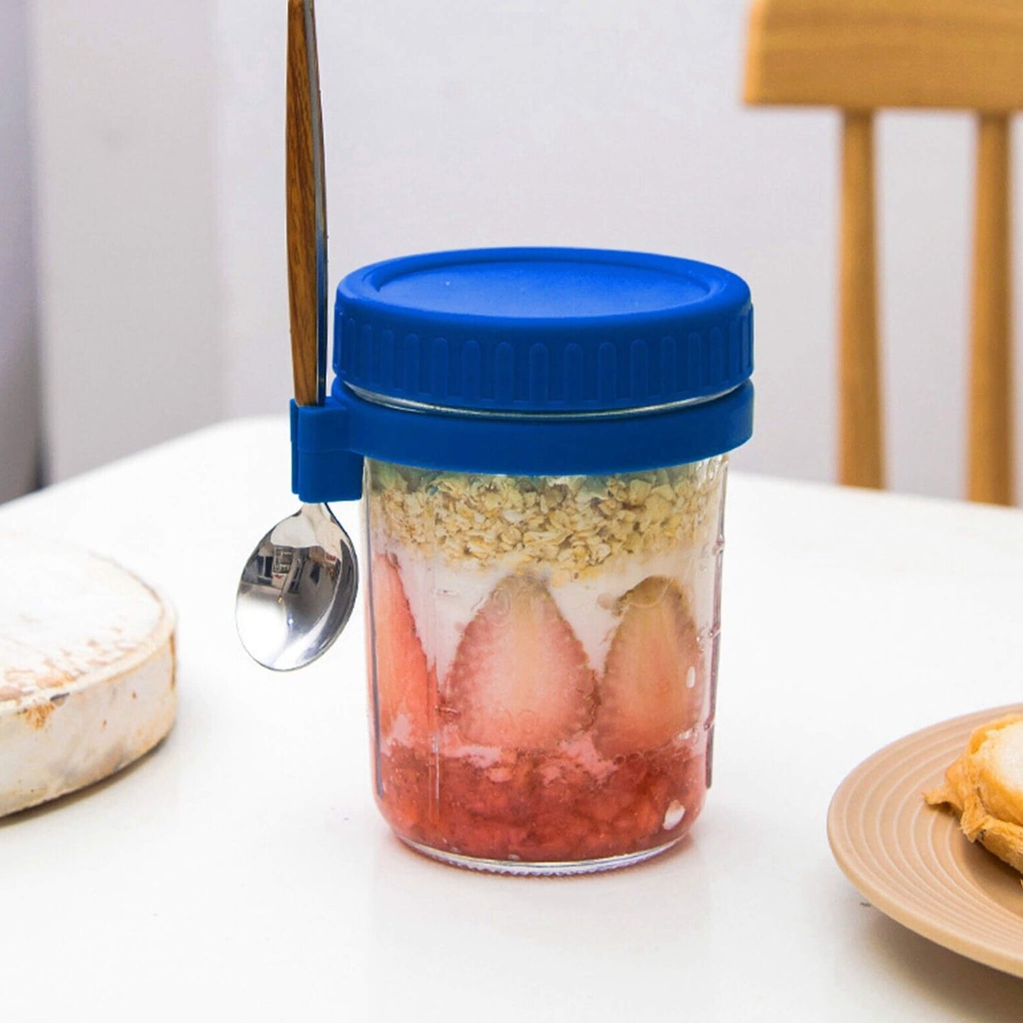Overnight Airtight Oats Cup Glass with Lid And Spoon