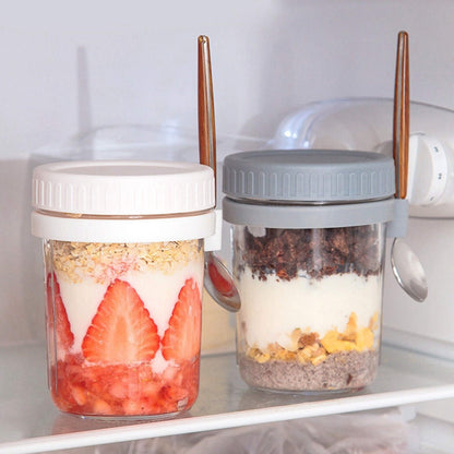 Overnight Airtight Oats Cup Glass with Lid And Spoon
