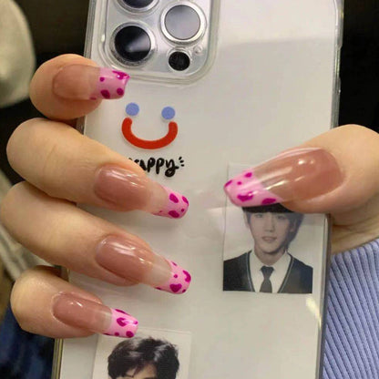 Cute Pink Cow Pattern Long Ballerina Press-on Nails