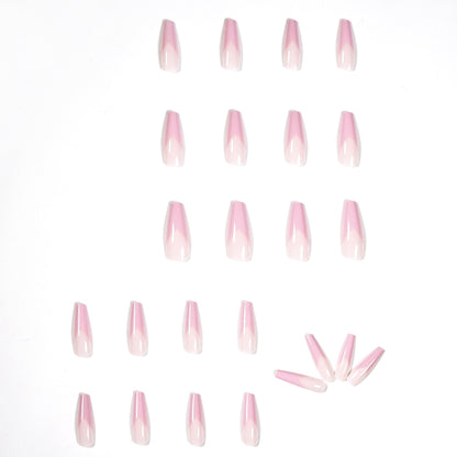 Elegant Pink French V Shape Long Press-on Nails