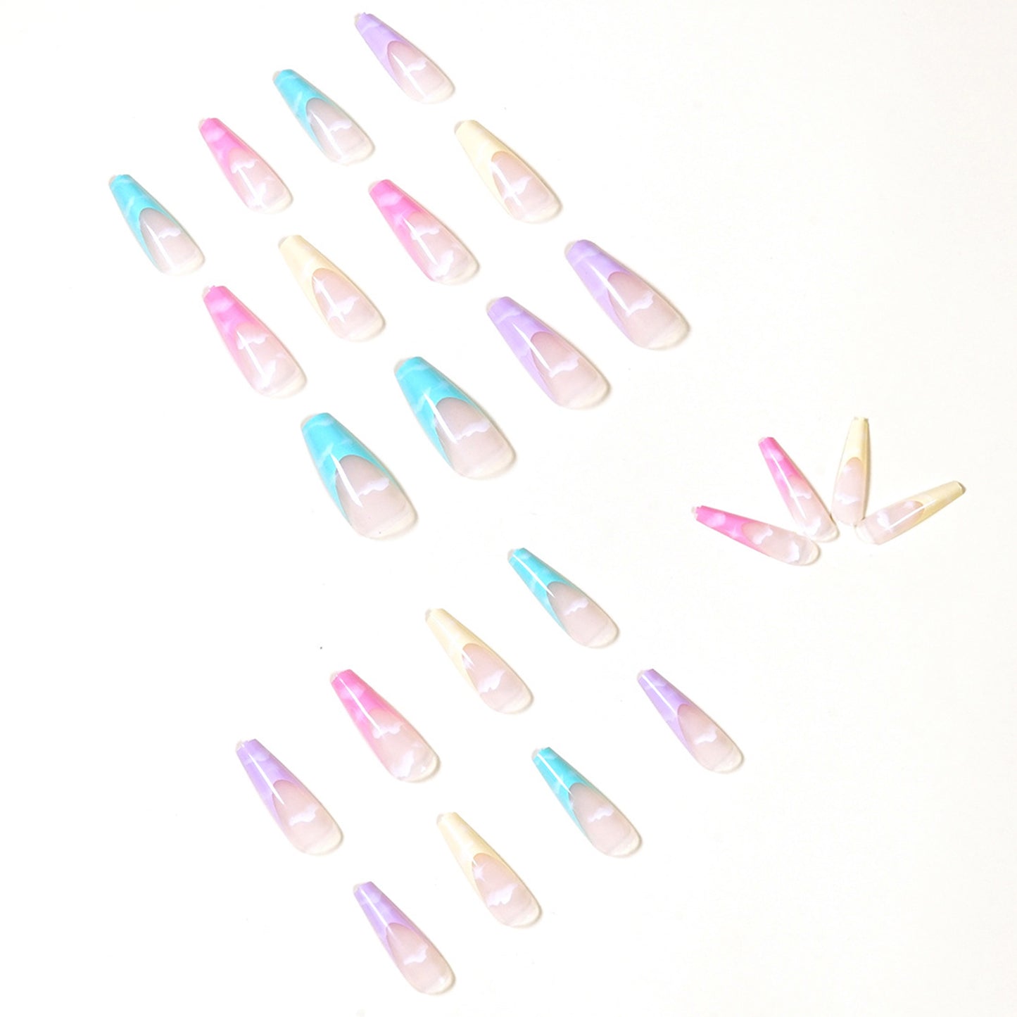 Vibrant Rainbow Cloud Long Ballerina Press-on Nails