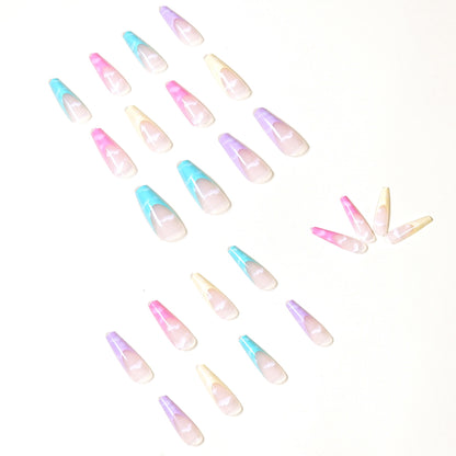 Vibrant Rainbow Cloud Long Ballerina Press-on Nails
