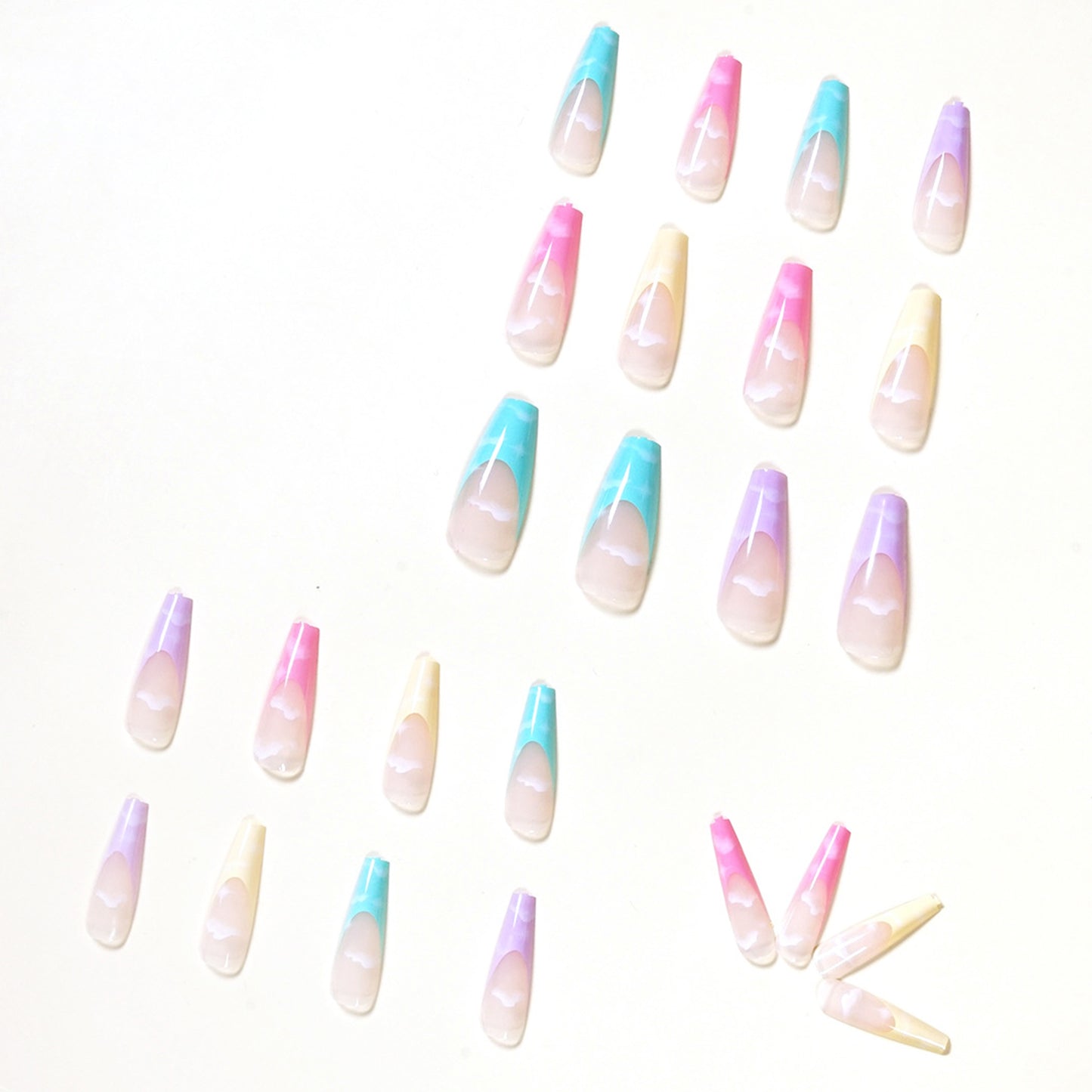 Vibrant Rainbow Cloud Long Ballerina Press-on Nails
