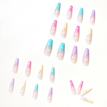Vibrant Rainbow Cloud Long Ballerina Press-on Nails