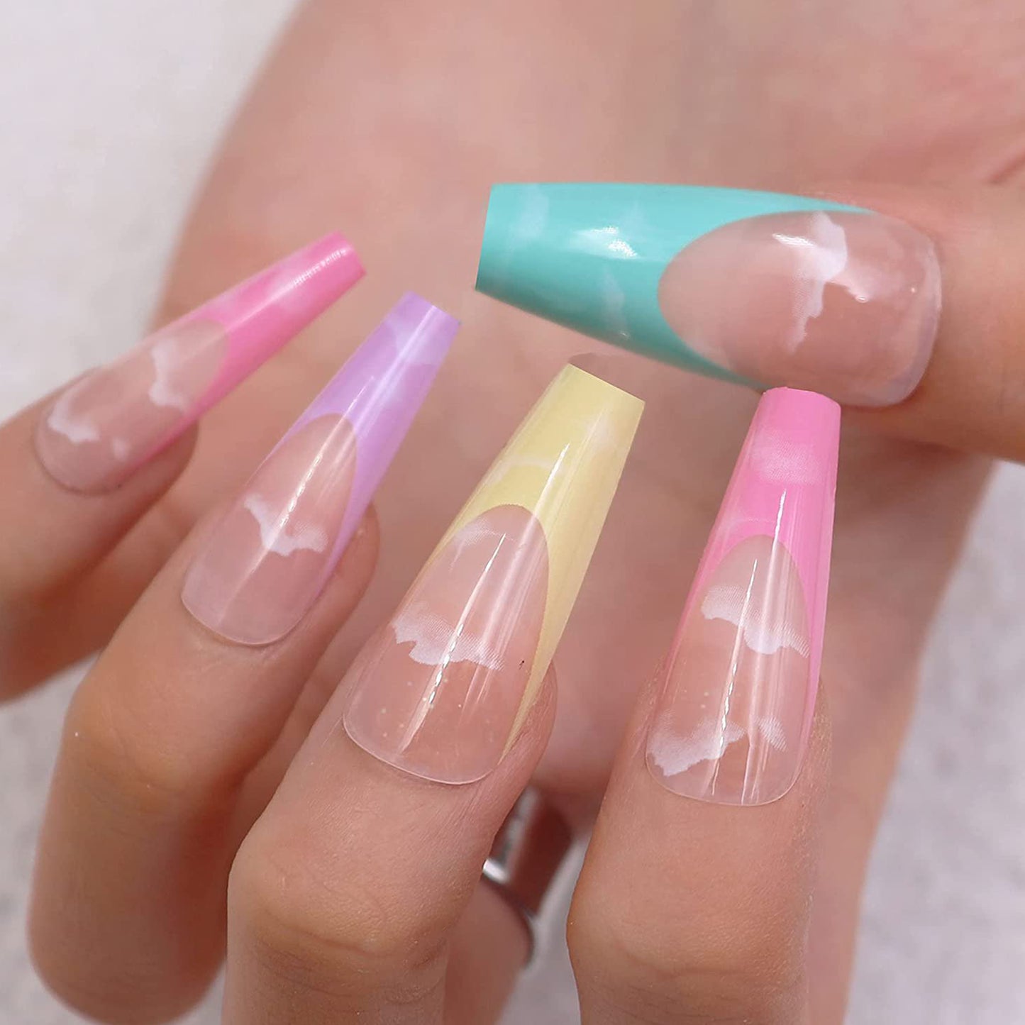 Vibrant Rainbow Cloud Long Ballerina Press-on Nails