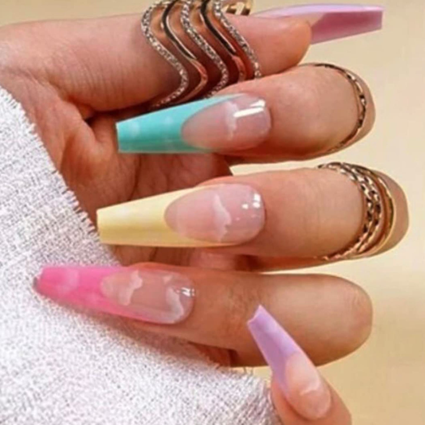 Vibrant Rainbow Cloud Long Ballerina Press-on Nails