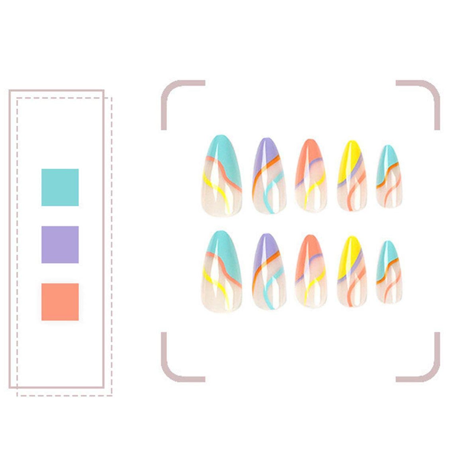Rainbow Swirls Medium Almond Press-on Nails