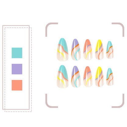 Rainbow Swirls Medium Almond Press-on Nails