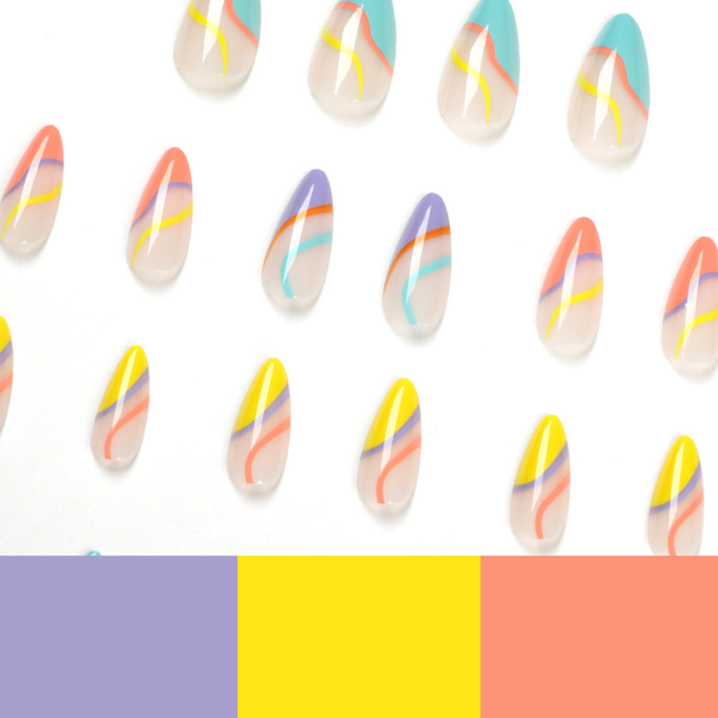 Rainbow Swirls Medium Almond Press-on Nails