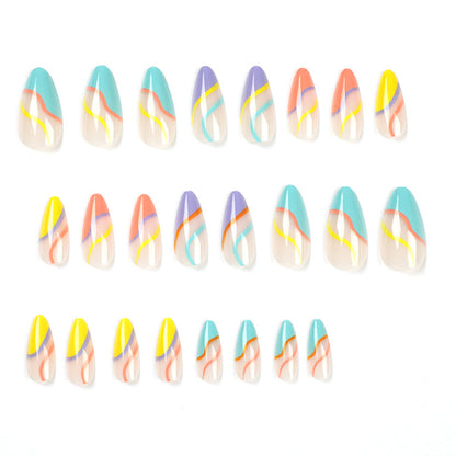 Rainbow Swirls Medium Almond Press-on Nails