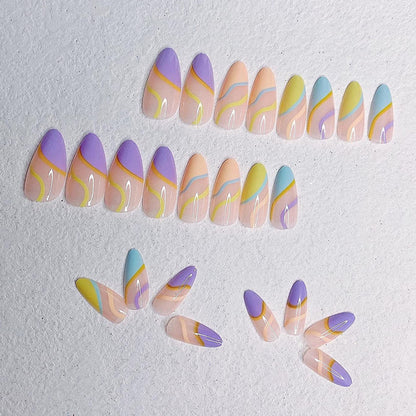 Rainbow Swirls Medium Almond Press-on Nails