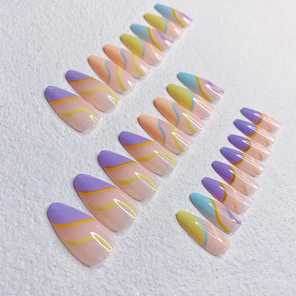 Rainbow Swirls Medium Almond Press-on Nails
