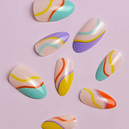 Rainbow Swirls Medium Almond Press-on Nails