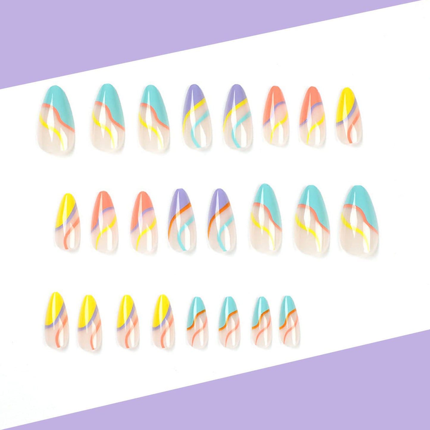Rainbow Swirls Medium Almond Press-on Nails
