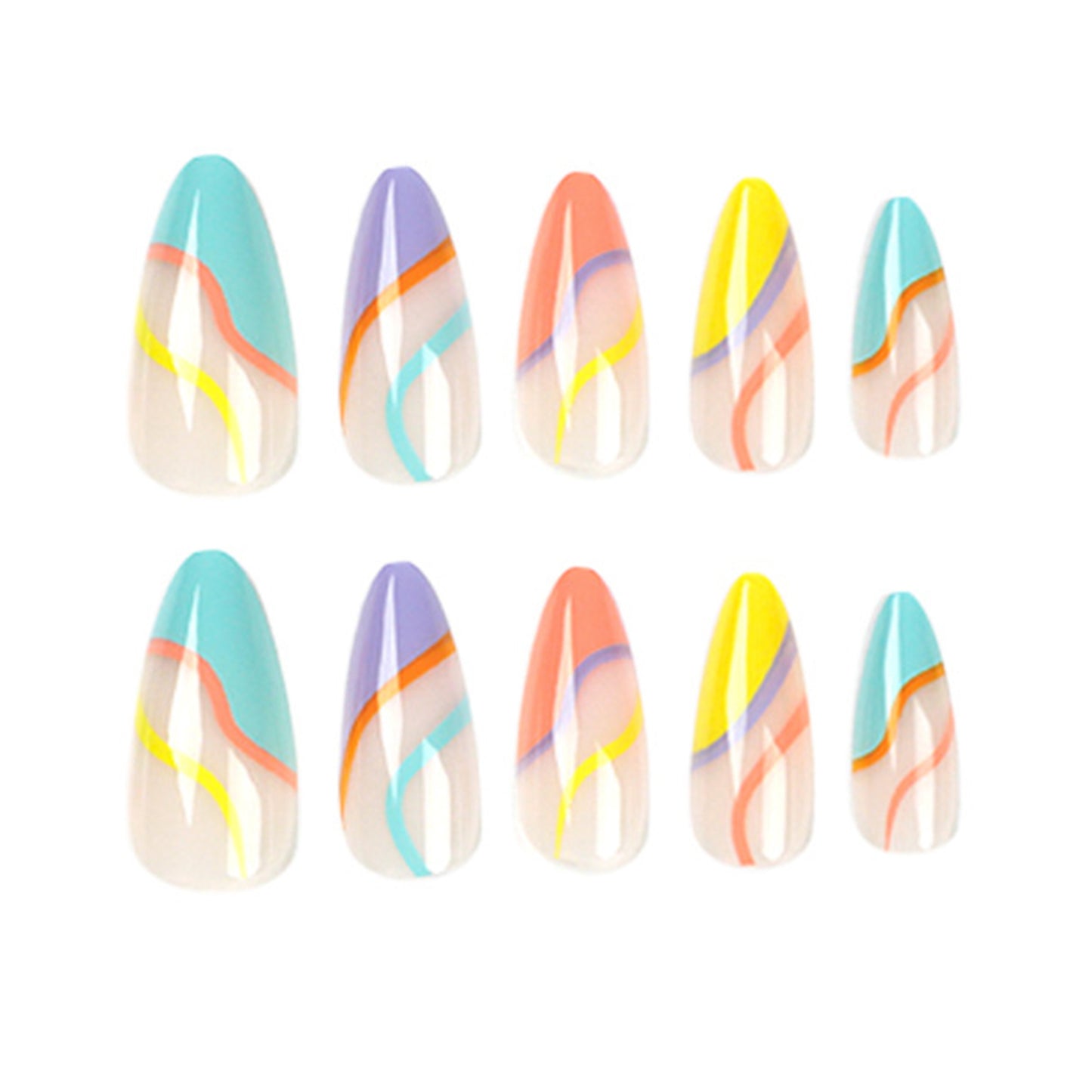 Rainbow Swirls Medium Almond Press-on Nails