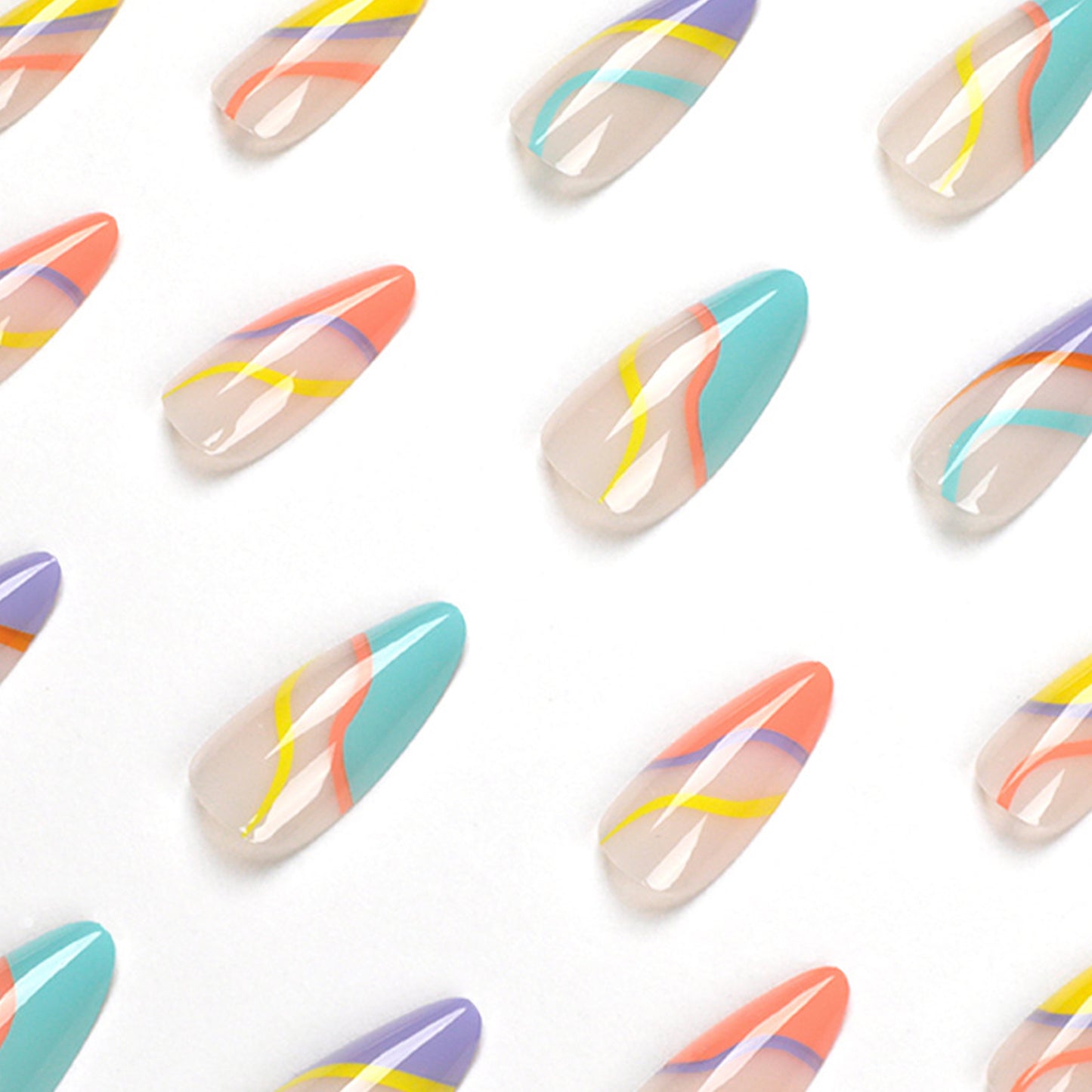 Rainbow Swirls Medium Almond Press-on Nails