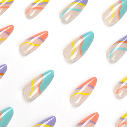Rainbow Swirls Medium Almond Press-on Nails