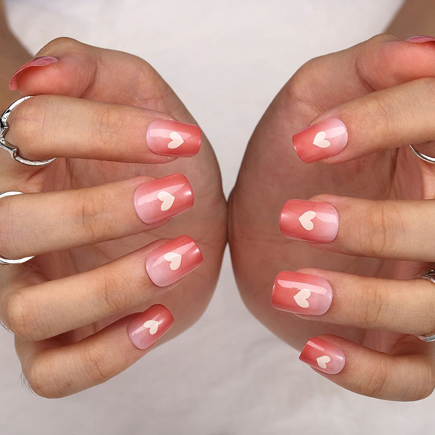 Nude Peach Sweet Heart Short Square Press-on Nails