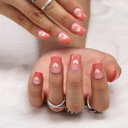 Nude Peach Sweet Heart Short Square Press-on Nails
