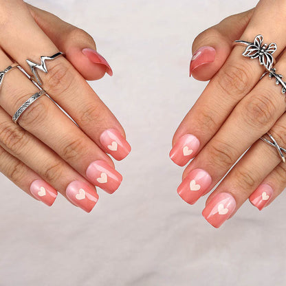 Nude Peach Sweet Heart Short Square Press-on Nails