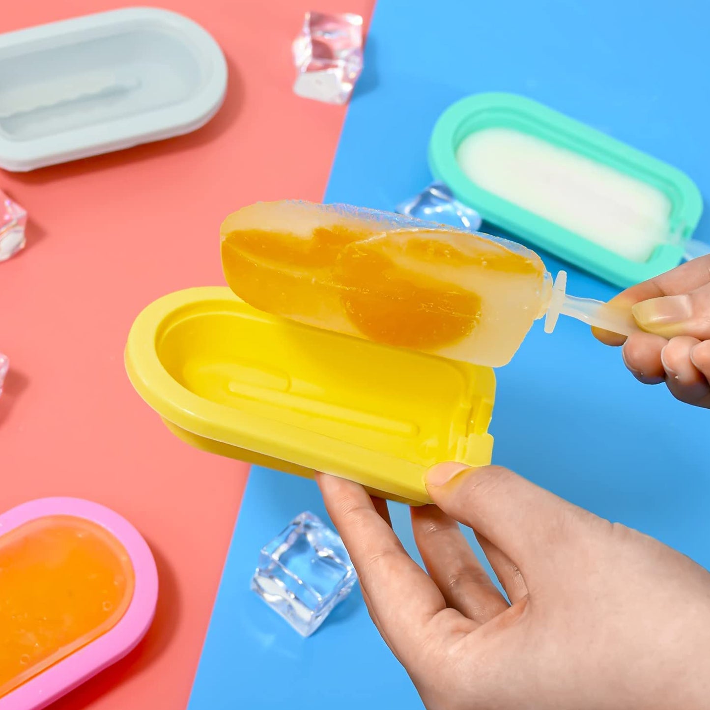 Heart & Striped Shaped Silicone Popsicles Molds (Set of 4)