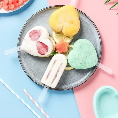 Heart & Striped Shaped Silicone Popsicles Molds (Set of 4)