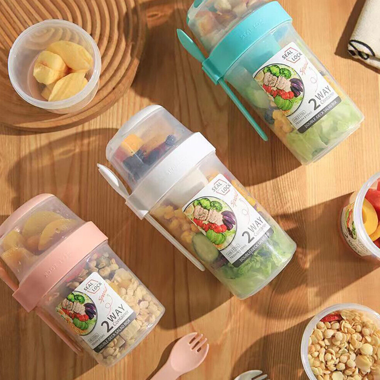 Double-layered Food Container Salad Cereals Shaker Cup