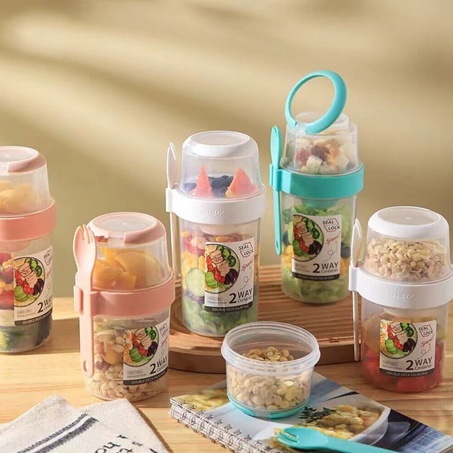 Double-layered Food Container Salad Cereals Shaker Cup
