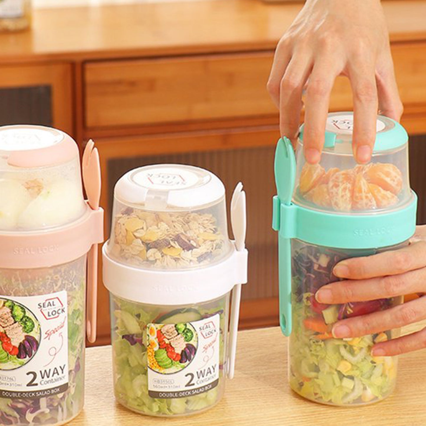 Double-layered Food Container Salad Cereals Shaker Cup