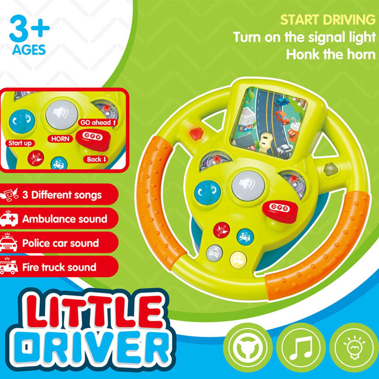 Car Simulation Steering Wheel Musical Toy for 3 Years+ Boys Girls.